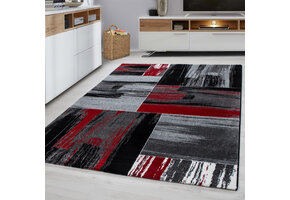 Basic Collection Modern Vloerkleed Zwart / Rood Laagpolig