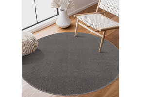 Uni Rond Effen Laagpolig Vloerkleed Modern Grijs