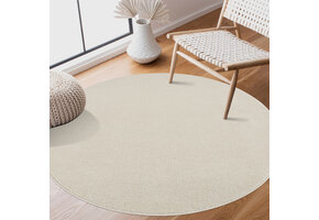 Uni Rond Effen Laagpolig Vloerkleed Modern Creme