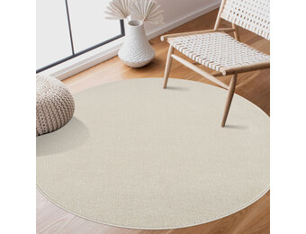 Tapijtenloods Uni Rond Effen Laagpolig Vloerkleed Modern Creme