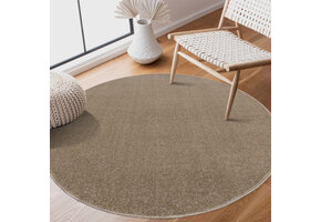 Uni Rond Effen Laagpolig Vloerkleed Modern Beige