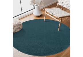 Uni Rond Effen Laagpolig Vloerkleed Modern Blauw