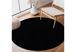 Uni Rond Effen Laagpolig Vloerkleed Modern Zwart