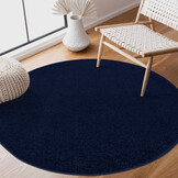 Uni Rond Effen Laagpolig Vloerkleed Modern Donker Blauw Navy