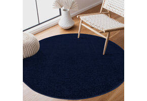 Tapijtenloods Uni Rond Effen Laagpolig Vloerkleed Modern Donker Blauw Navy