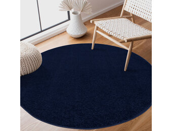 Tapijtenloods Uni Rond Effen Laagpolig Vloerkleed Modern Donker Blauw Navy