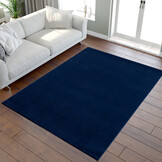 Uni Effen Laagpolig Vloerkleed Modern Donker Blauw Navy