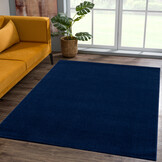 Uni Effen Laagpolig Vloerkleed Modern Donker Blauw Navy