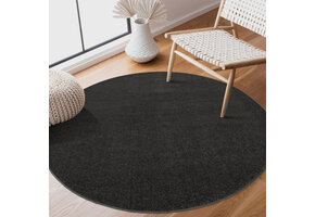 Uni Rond Effen Laagpolig Vloerkleed Modern Donker Grijs