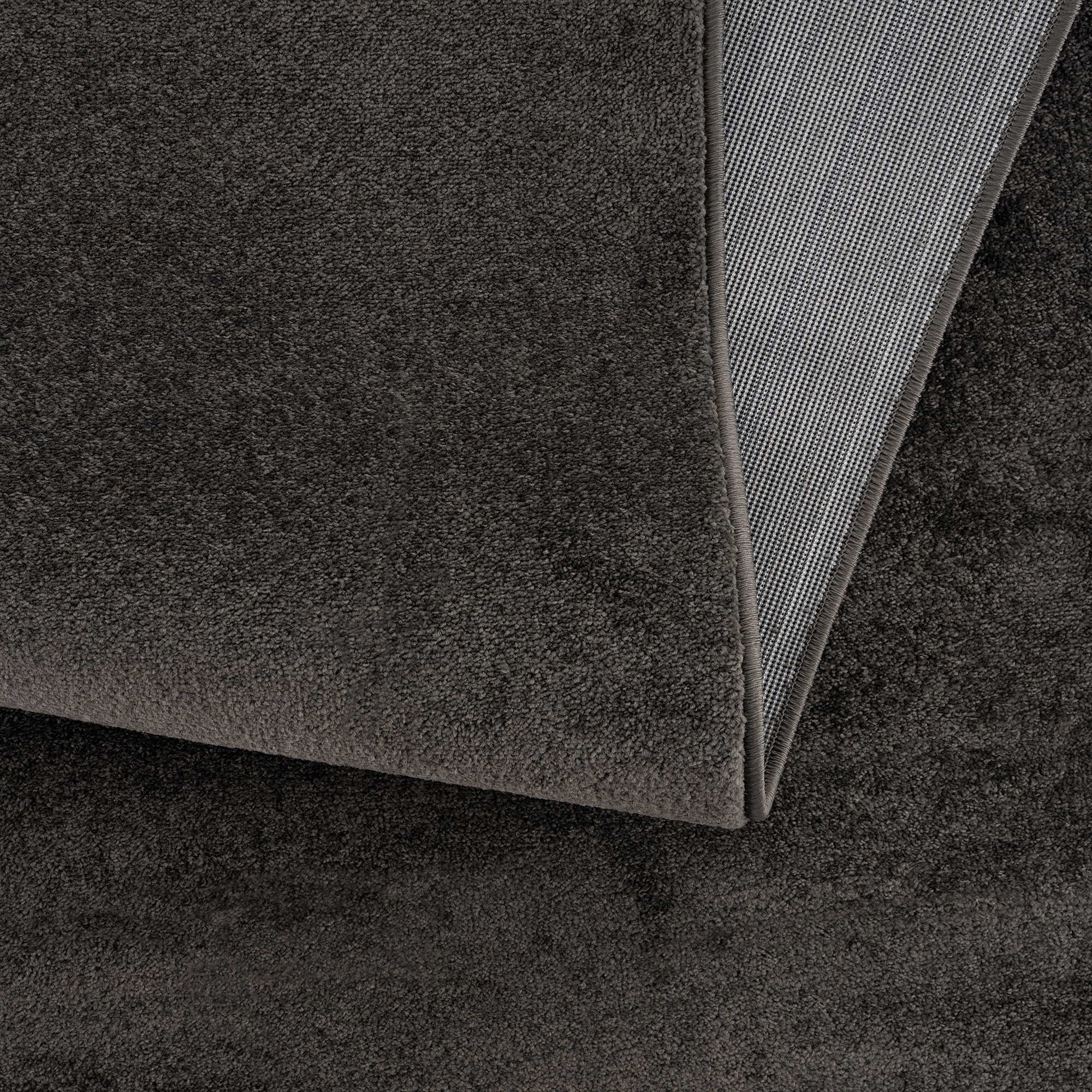 Uni Effen Laagpolig Vloerkleed Modern Donker Grijs