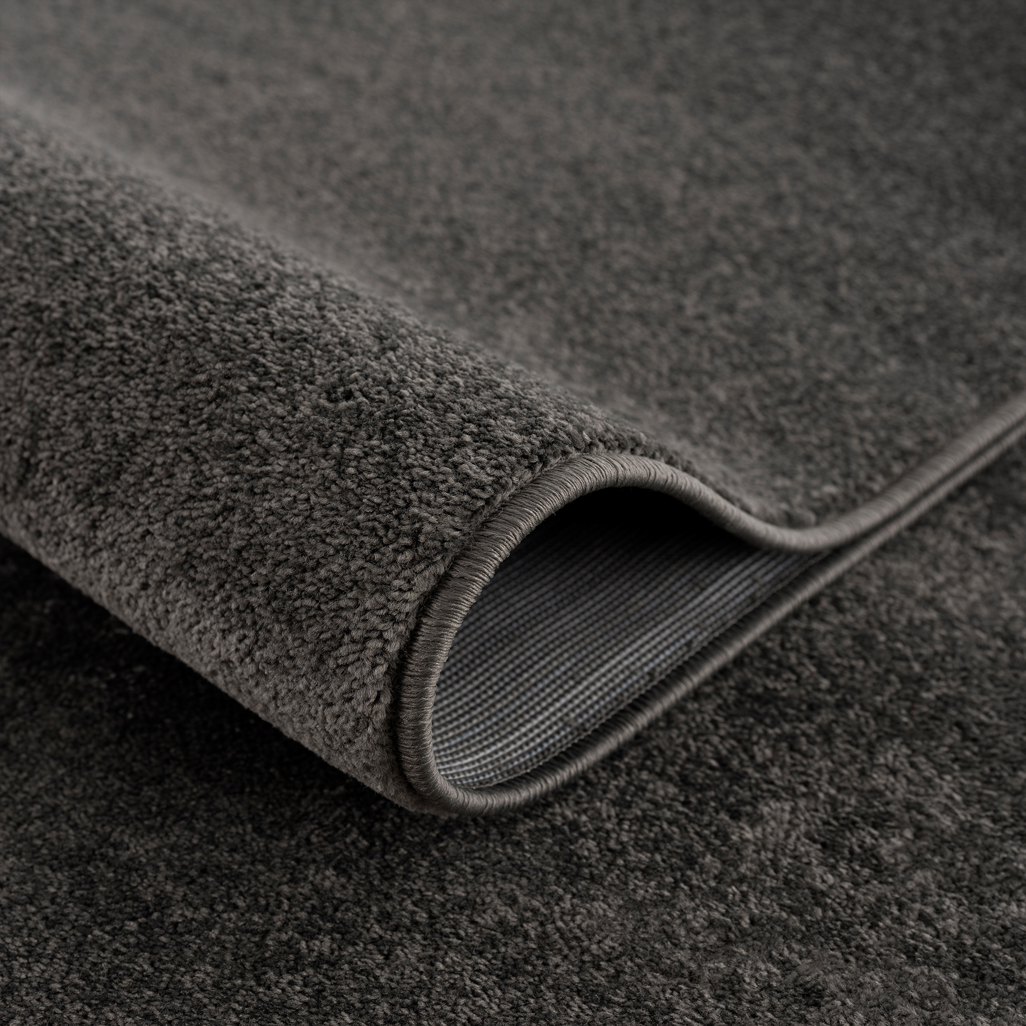 Uni Effen Laagpolig Vloerkleed Modern Donker Grijs