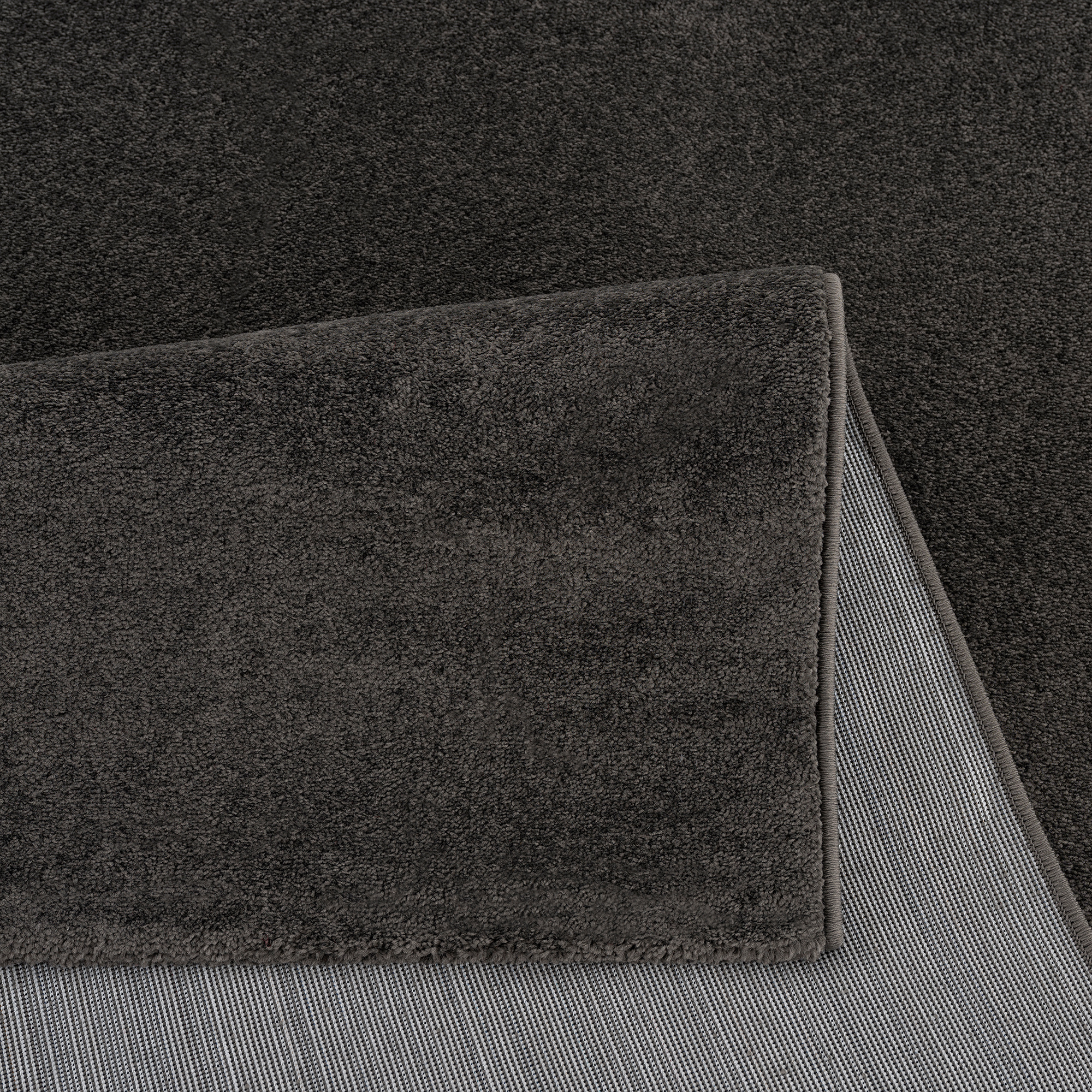 Uni Effen Laagpolig Vloerkleed Modern Donker Grijs