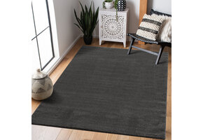 Uni Effen Laagpolig Vloerkleed Modern Donker Grijs