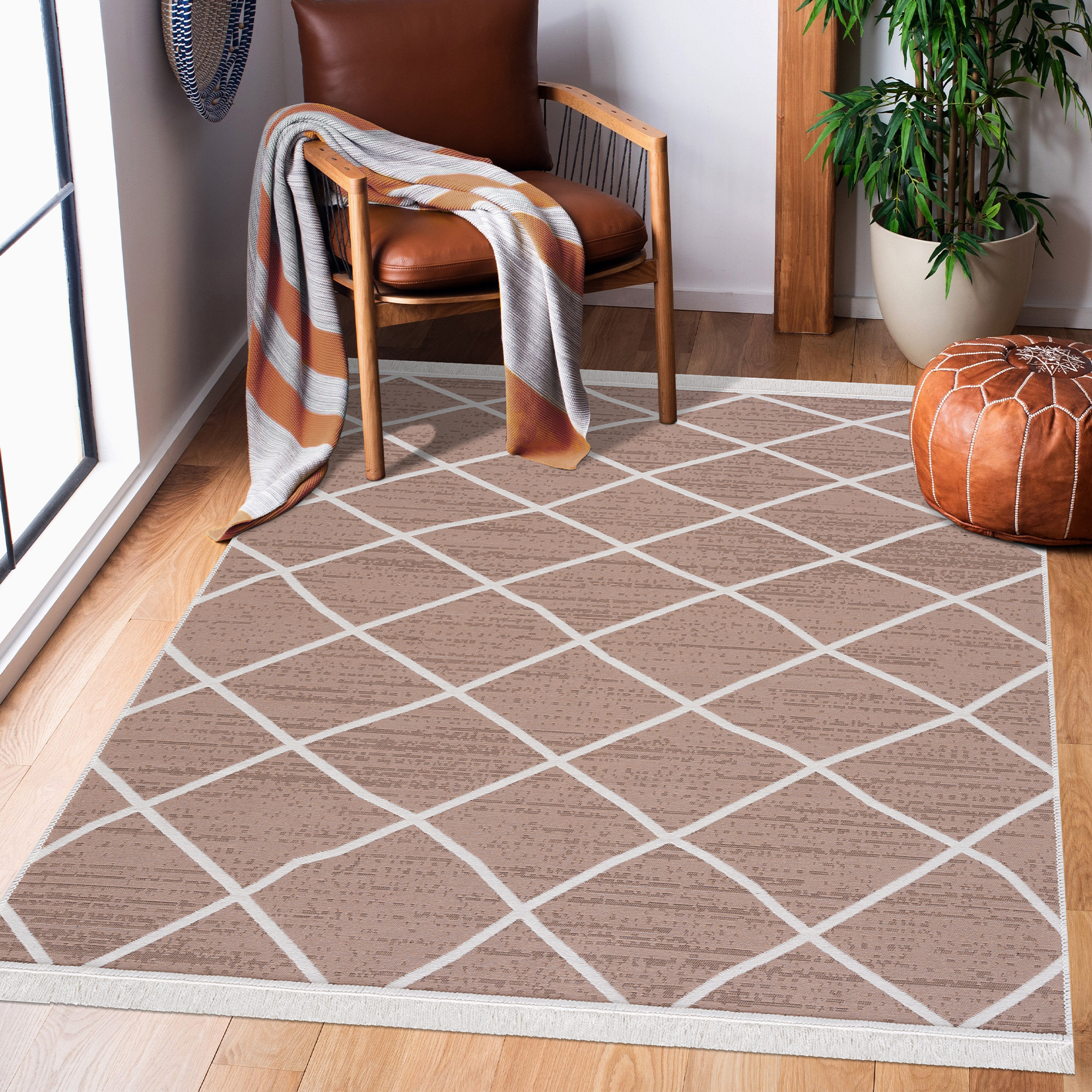 Boho Kelim Dubbelzijdig Wasbaar Vloerkleed Beige