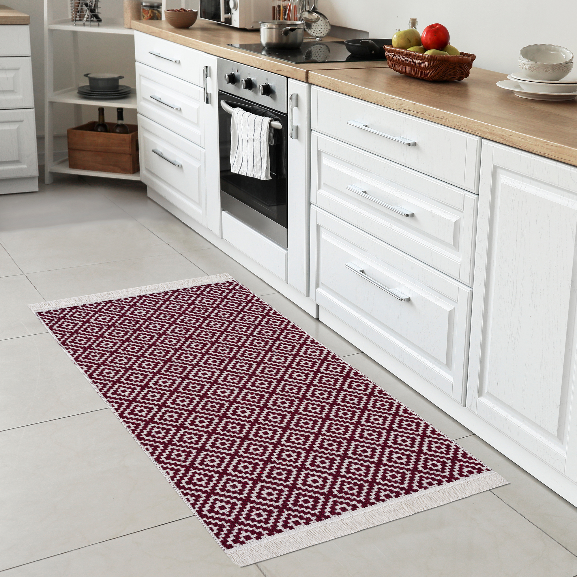 Boho Kelim Dubbelzijdig Wasbaar Vloerkleed Creme Rood