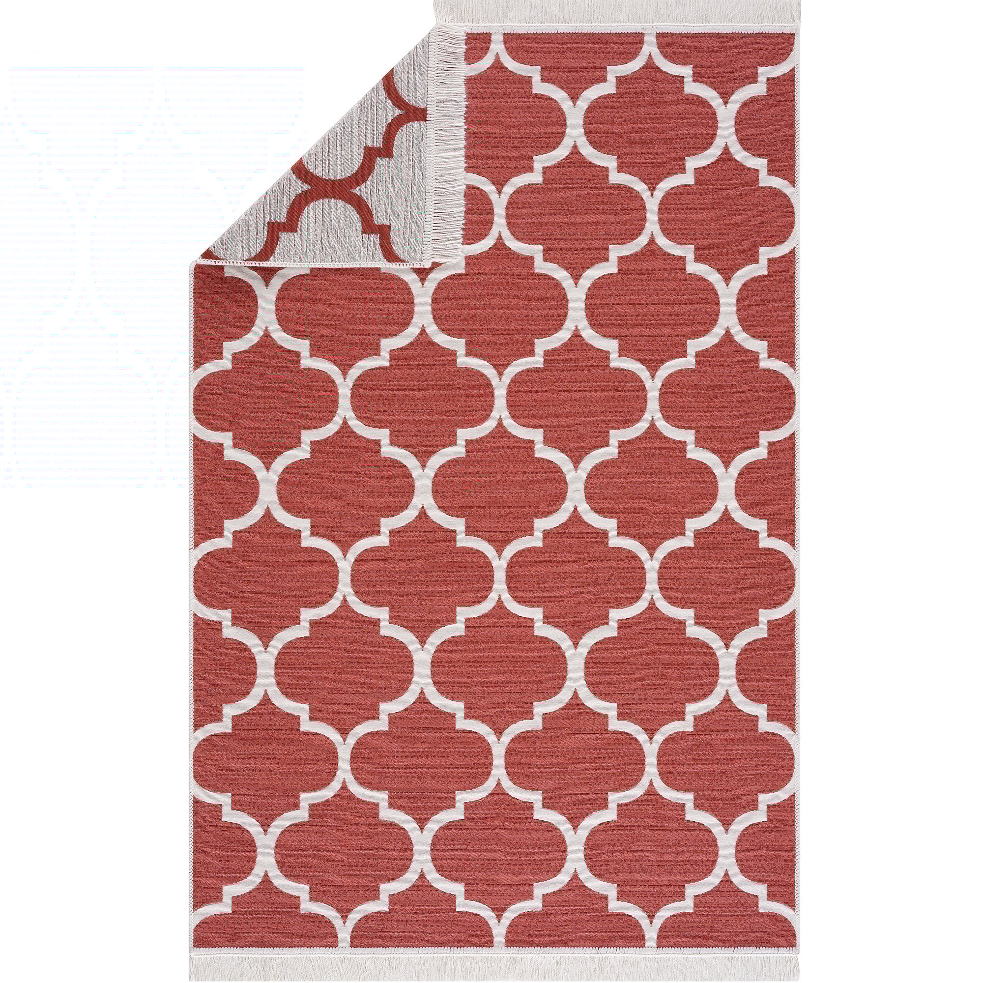 Boho Kelim Dubbelzijdig Wasbaar Vloerkleed Creme Rood