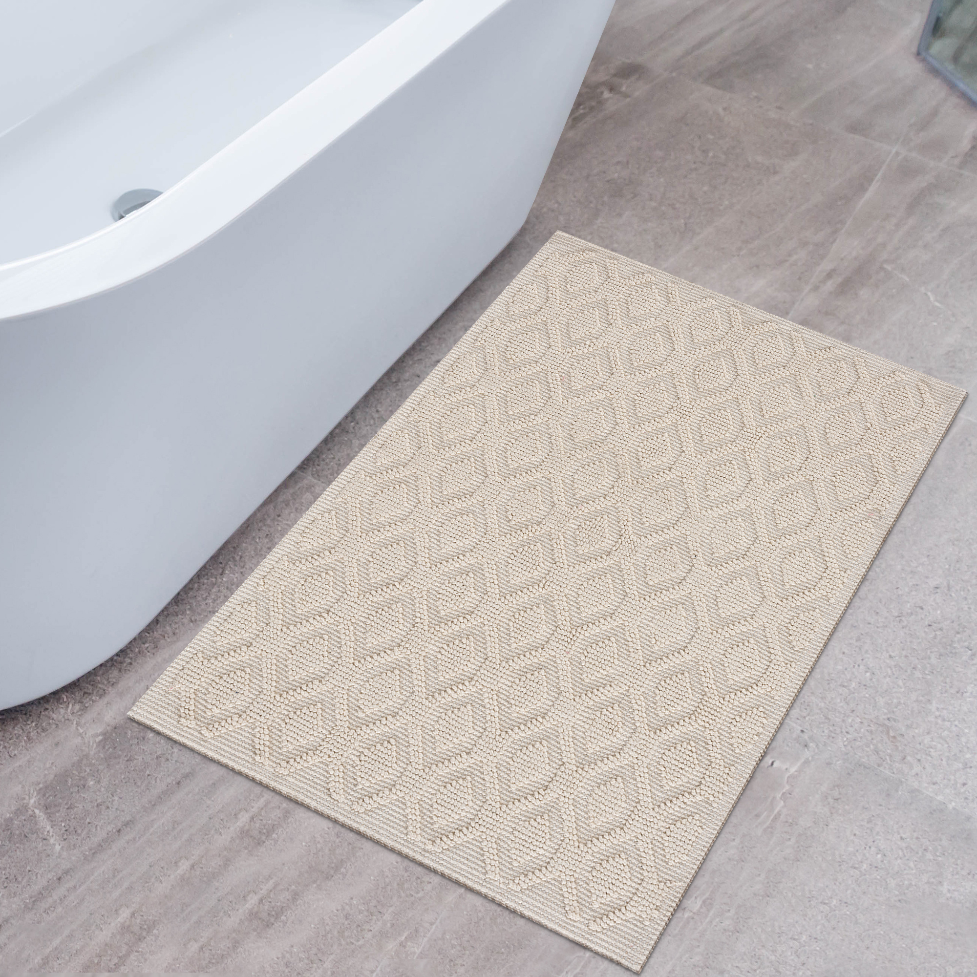 Badmat Kelim Wasbaar Creme Laagpolig Badkamer Toiletmat  Anti Slip