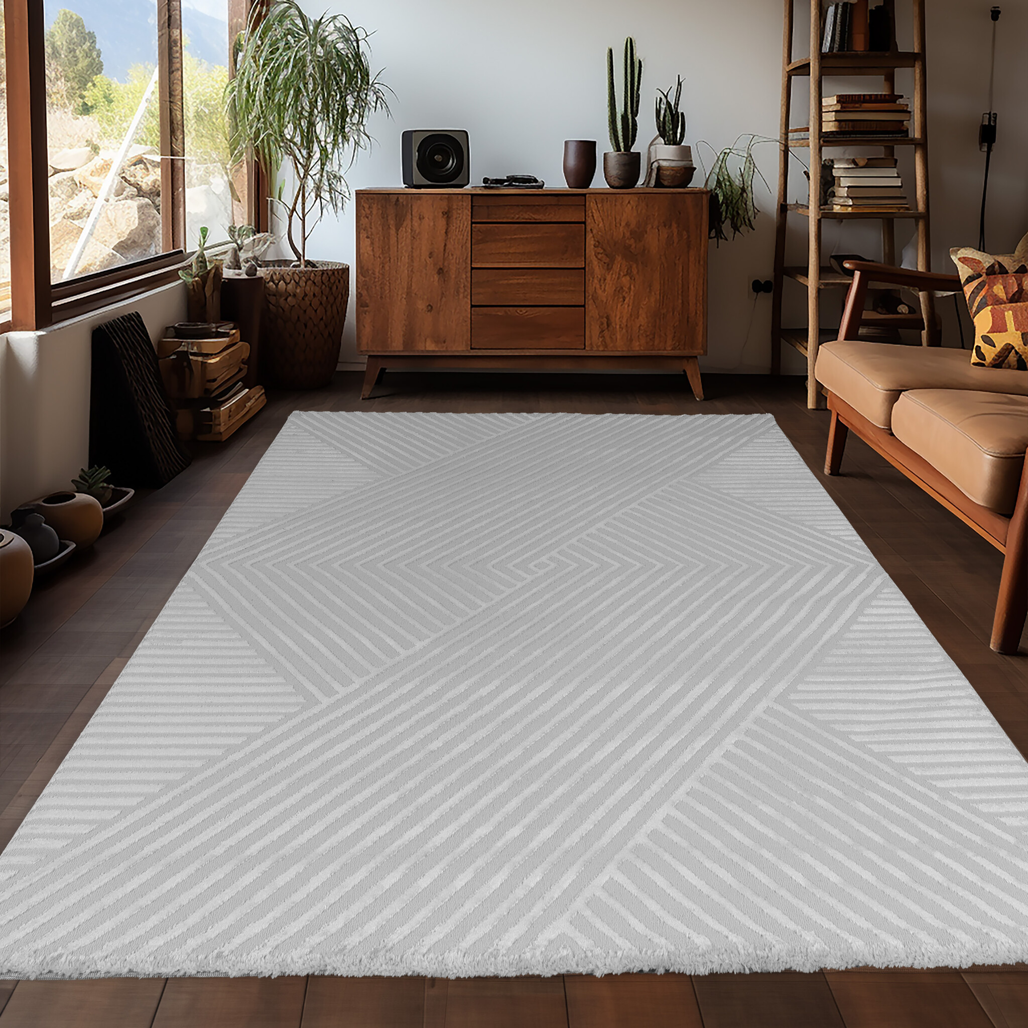 Arte Designer Vloerkleed Laagpolig Luxe Tapijt - Woonkamer Slaapkamer -  Zilver / Grijs