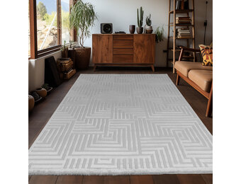 Arte Designer Vloerkleed Laagpolig Luxe Tapijt - Woonkamer Slaapkamer -  Zilver / Grijs