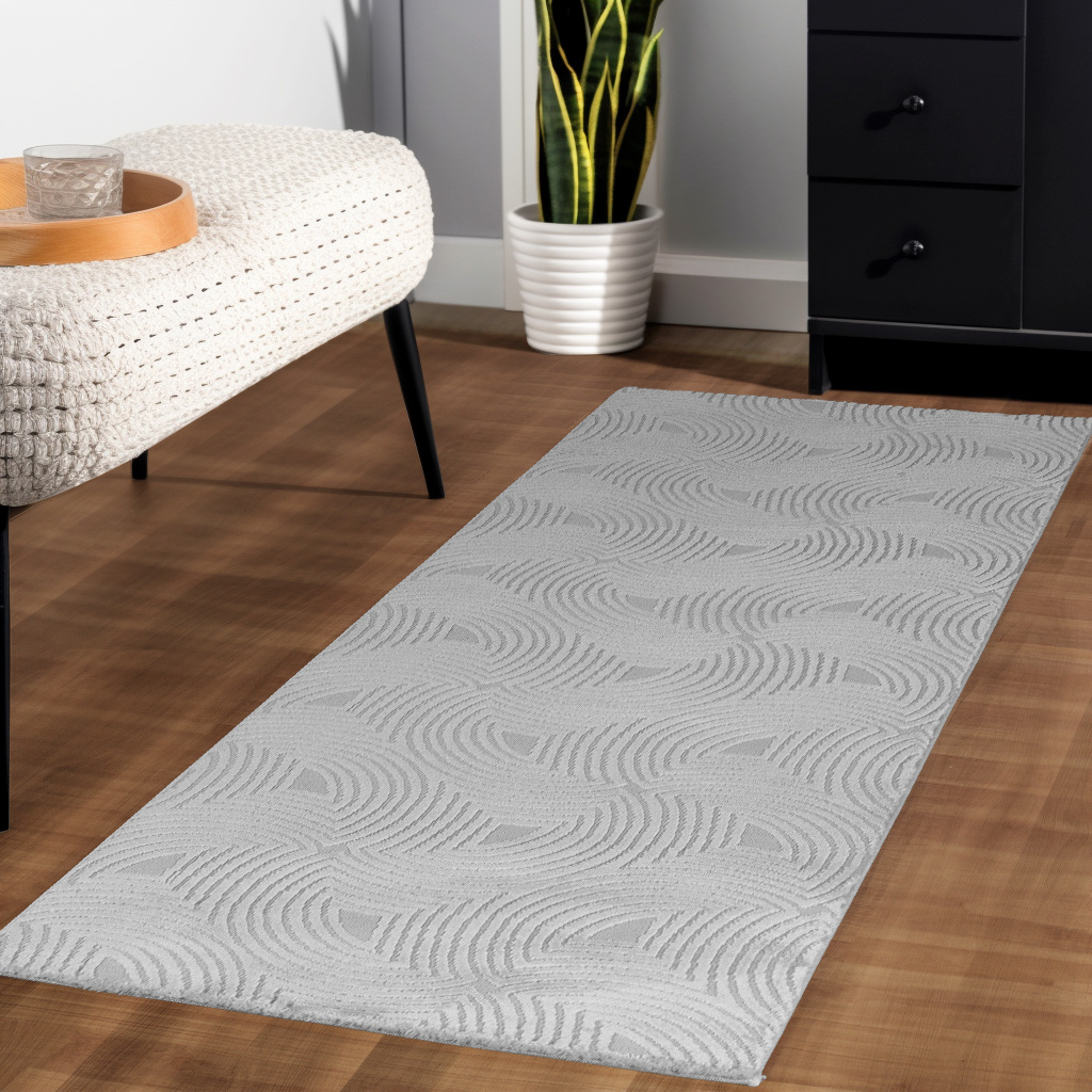 Arte Designer Vloerkleed Laagpolig Luxe Tapijt - Woonkamer Slaapkamer - Zilver / Grijs