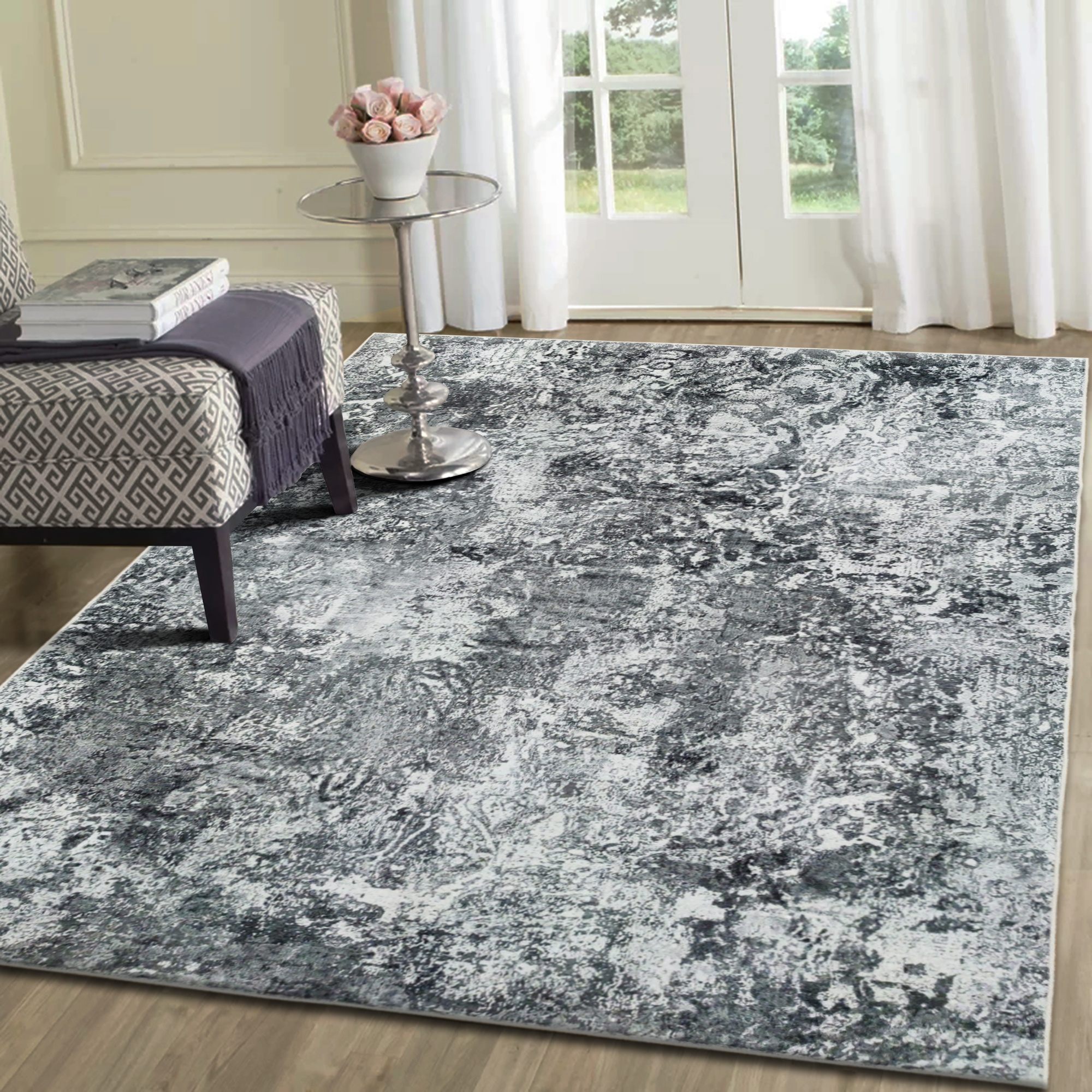 Nostalgia Abstract Rechthoek Laagpolig Vloerkleed Wasbaar Anti-Slip Woonkamer Slaapkamer Grijs