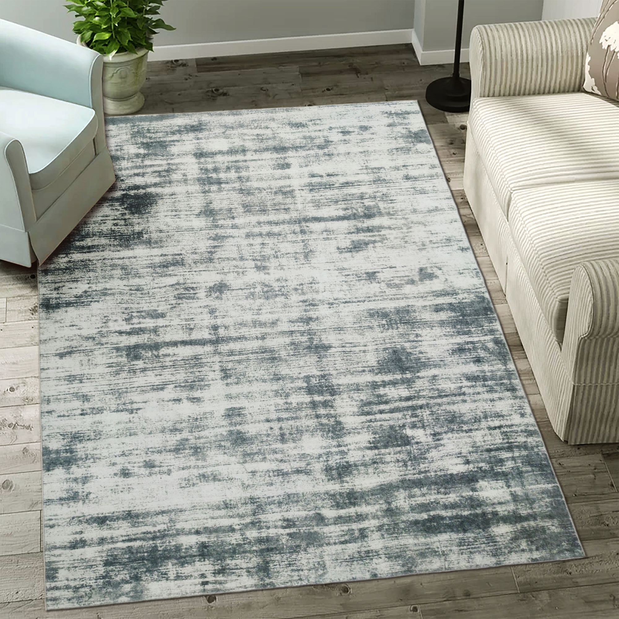 Nostalgia Modern Rechthoek Laagpolig Vloerkleed Wasbaar Anti-Slip Woonkamer Slaapkamer Blauw