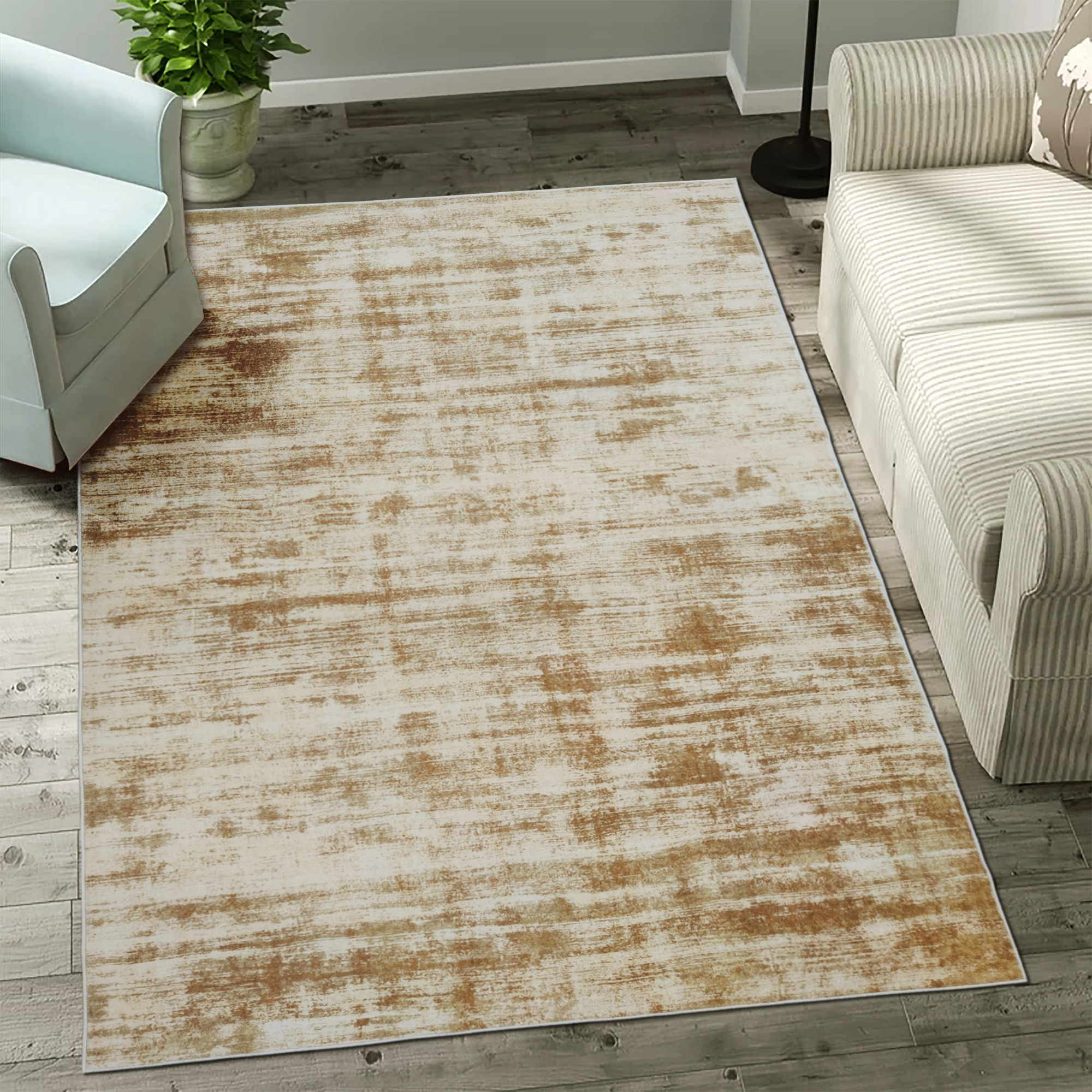 Nostalgia Modern Rechthoek Laagpolig Vloerkleed Wasbaar Anti-Slip Woonkamer Slaapkamer Geel Goud