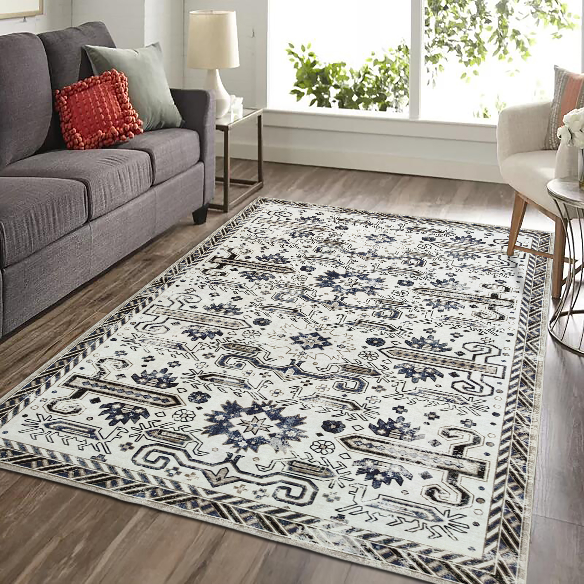 Nostalgia Oriental Vintage Rechthoek Laagpolig Vloerkleed Wasbaar Anti-Slip Woonkamer Slaapkamer Creme