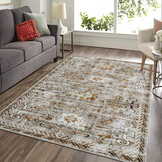 Nostalgia Oriental Vintage Rechthoek Laagpolig Vloerkleed Wasbaar Anti-Slip Woonkamer Slaapkamer Beige