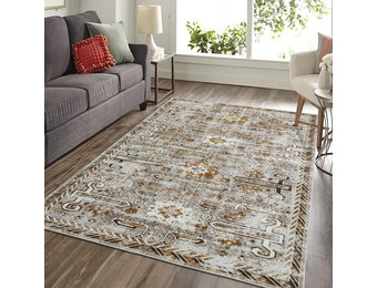 Nostalgia Oriental Vintage Rechthoek Laagpolig Vloerkleed Wasbaar Anti-Slip Woonkamer Slaapkamer Beige