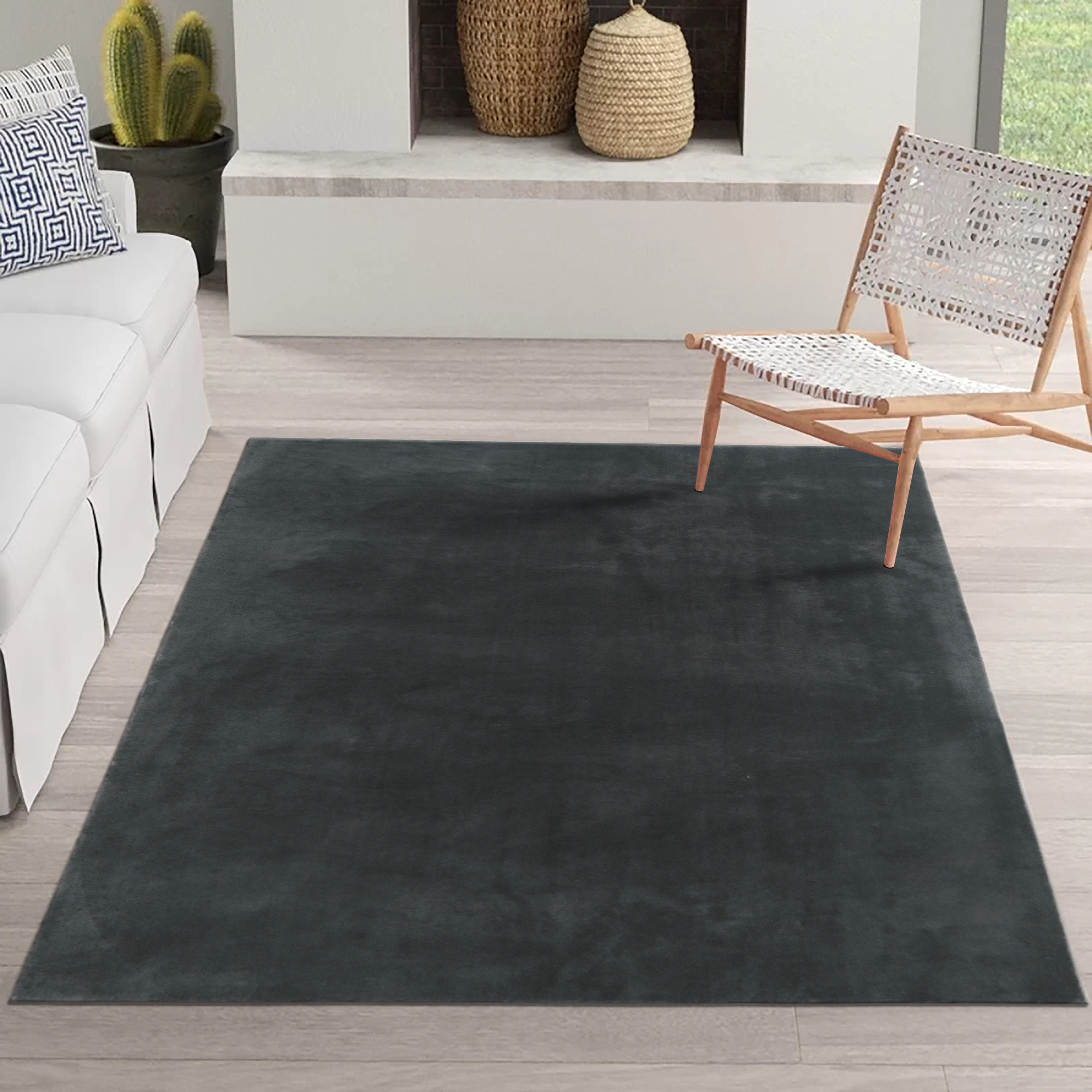 Plushies Wasbaar Anti-Slip Vloerkleed Fluffy Soft Effen Rechthoek Woonkamer Slaapkamer Antraciet