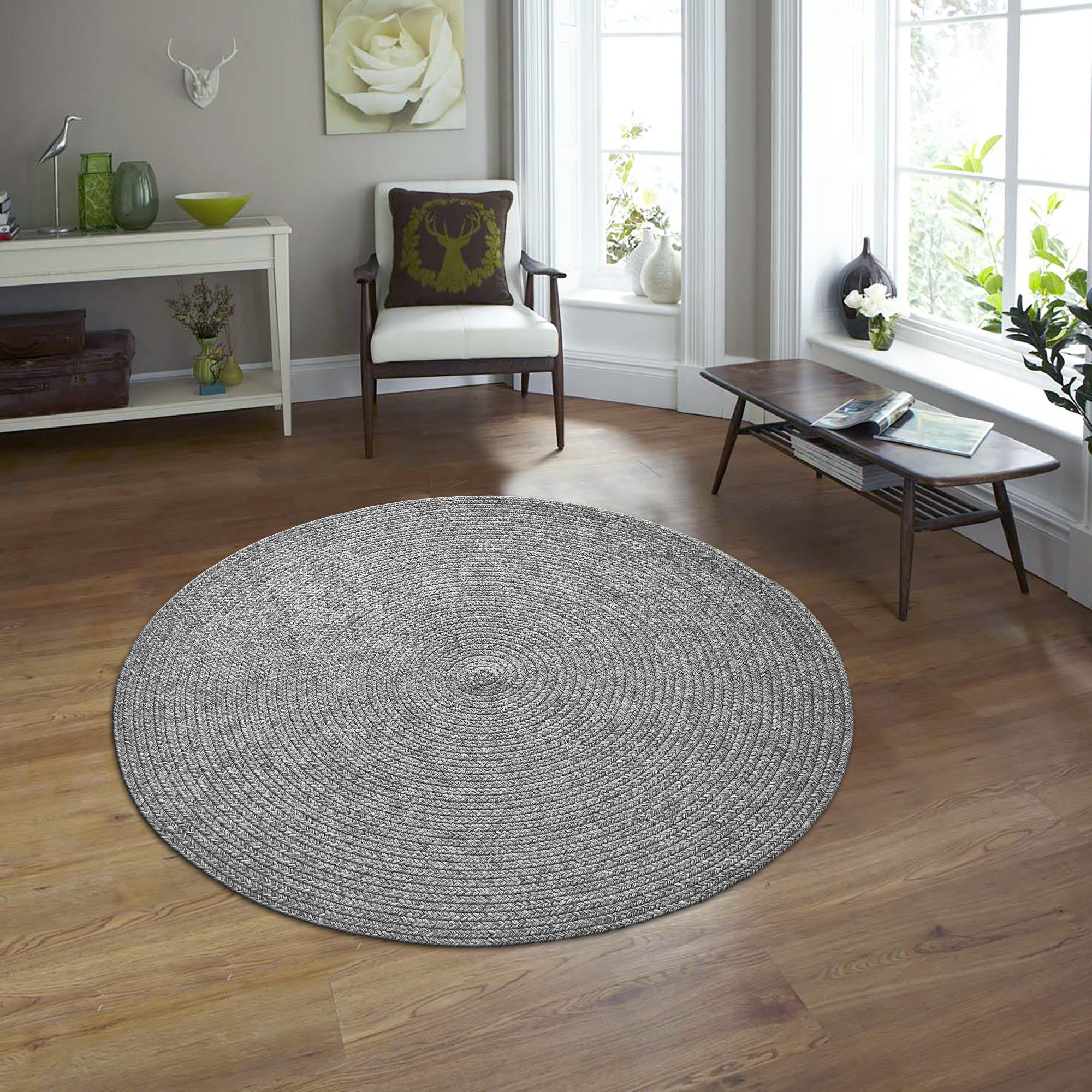 Corda Buitenkleed - Gevlochten - Handgemaakt - Rond - In & Outdoor Vloerkleed - Weerbestendig - Grijs