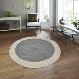 Corda Buitenkleed - Gevlochten - Handgemaakt - Rond - In & Outdoor Vloerkleed - Weerbestendig - Grijs Creme