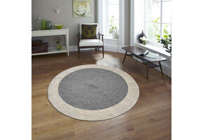 Corda Buitenkleed - Gevlochten - Handgemaakt - Rond - In & Outdoor Vloerkleed - Weerbestendig - Grijs Creme