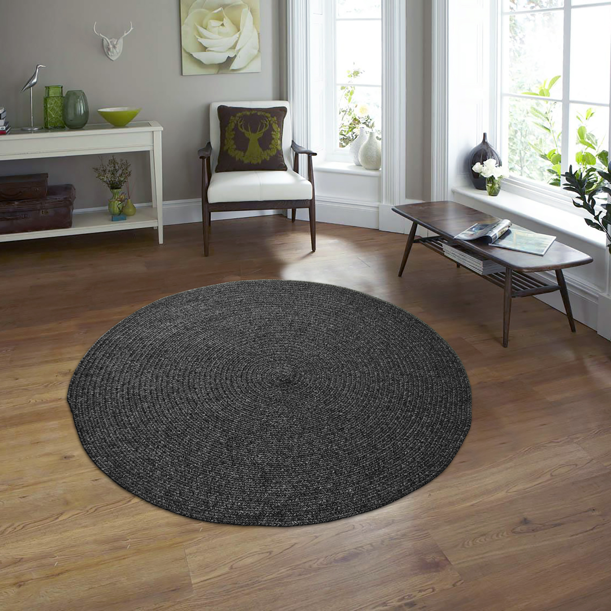 Corda Buitenkleed - Gevlochten - Handgemaakt - Rond - In & Outdoor Vloerkleed - Weerbestendig - Antraciet