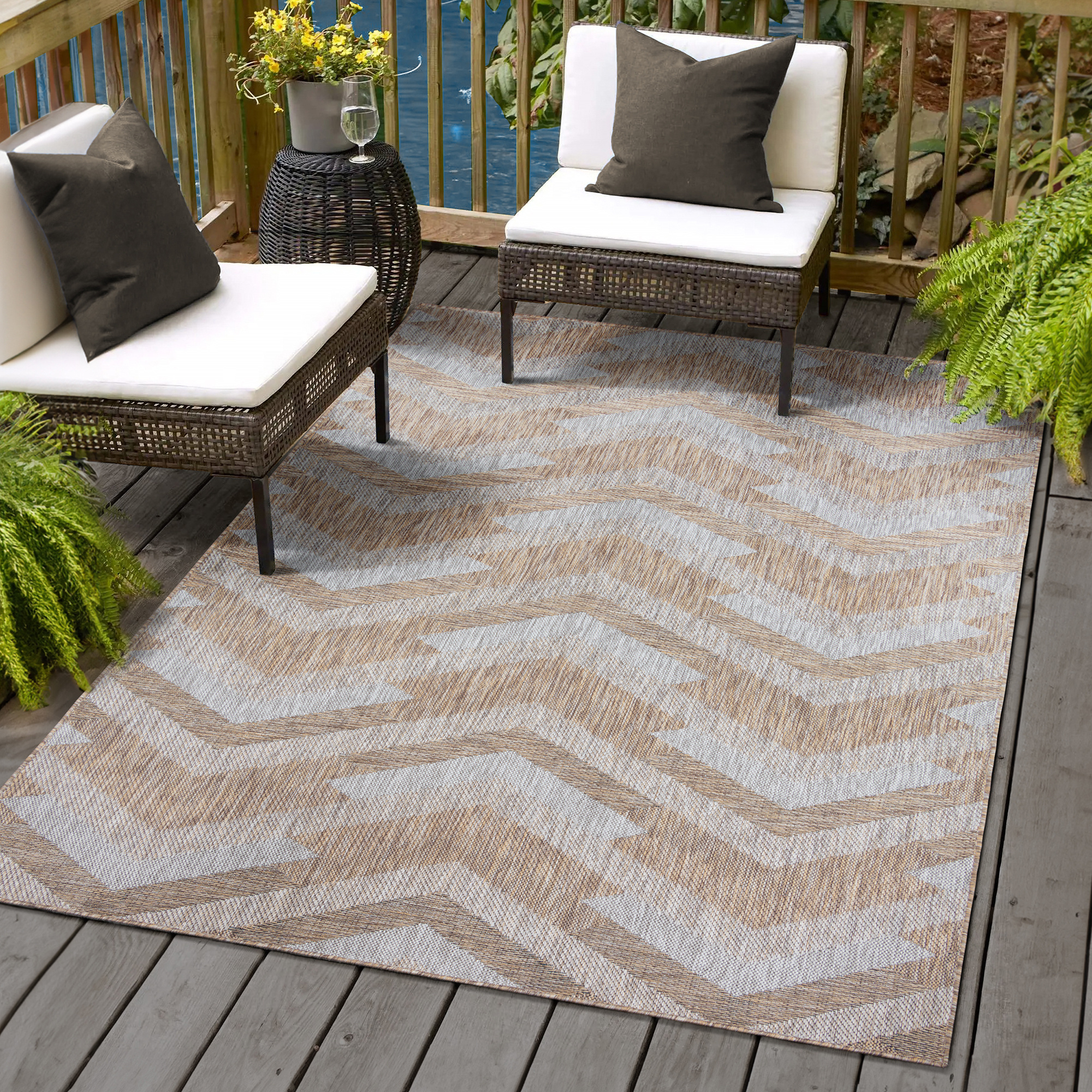 Solid Uni Buitenkleed - Weerbestendig - Effen Vloerkleed - Tuin Balkon - Bruin Beige