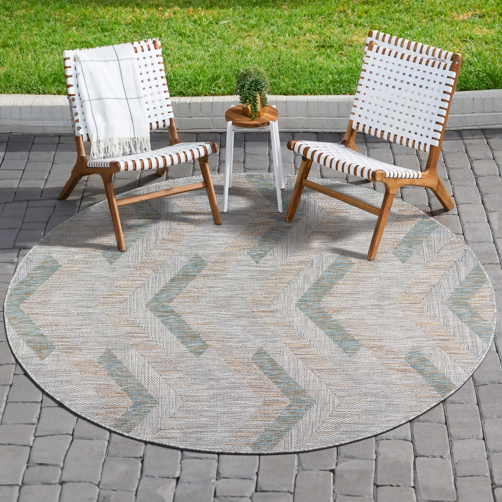 Solid Uni Rond Buitenkleed Grijs/Beige