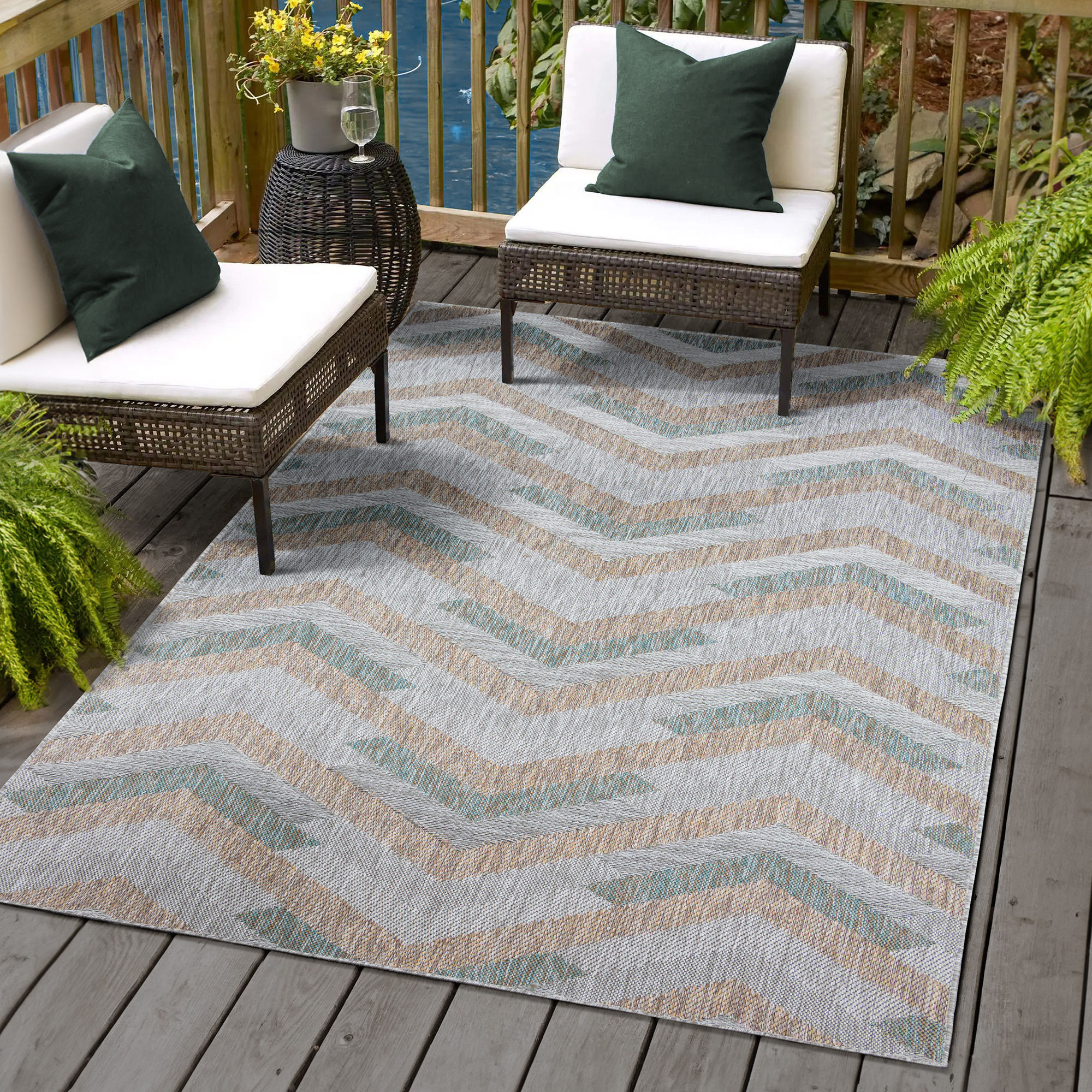 Solid Uni Buitenkleed - Weerbestendig - Effen Vloerkleed - Tuin Balkon - Grijs Beige