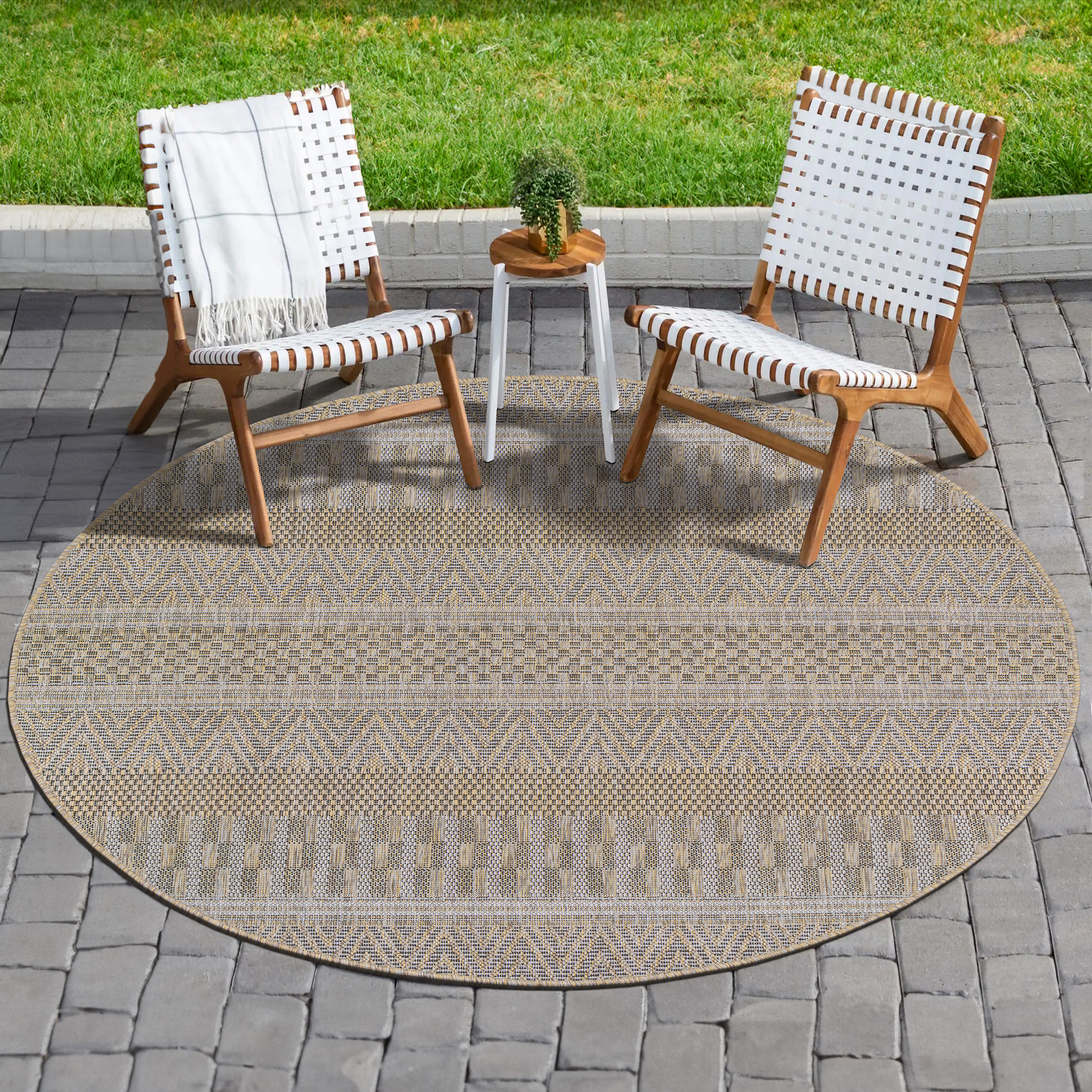 Solid Uni Buitenkleed - Weerbestendig - Rond Effen Vloerkleed - Tuin Balkon - Bruin