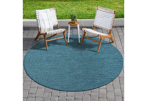 Solid Uni Buitenkleed - Weerbestendig - Rond Effen Vloerkleed - Tuin Balkon - Blauw
