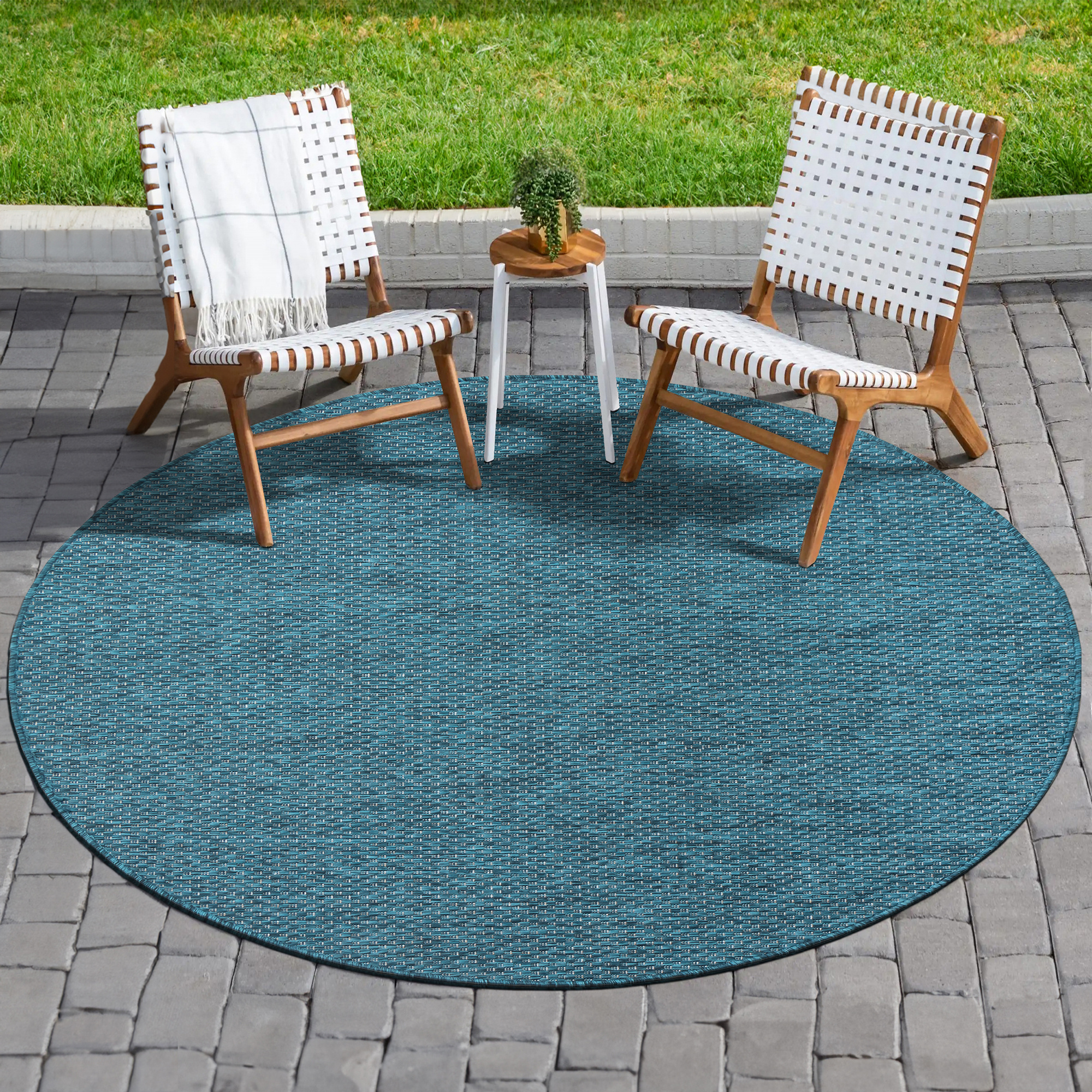 Solid Uni Rond Buitenkleed Blauw