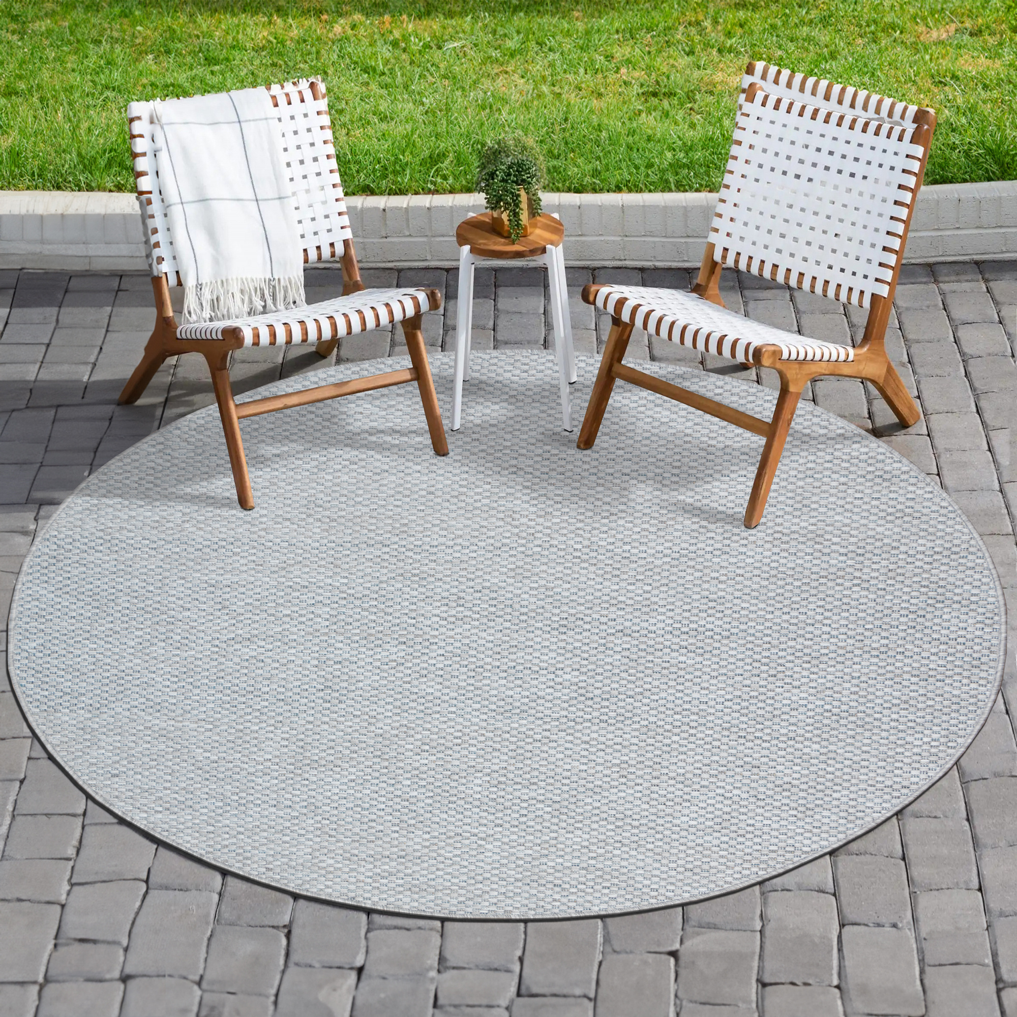 Solid Uni Buitenkleed - Weerbestendig - Rond Effen Vloerkleed - Tuin Balkon - Grijs