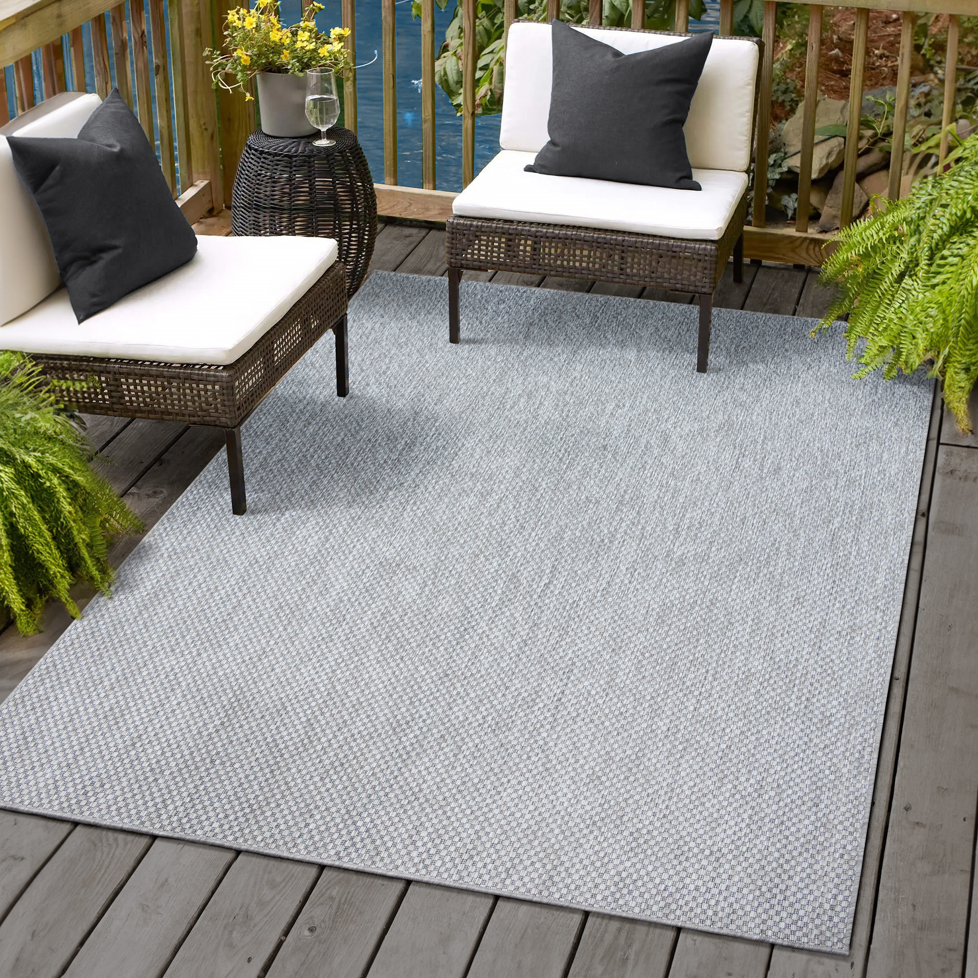 Solid Uni Buitenkleed - Weerbestendig - Effen Vloerkleed - Tuin Balkon - Grijs