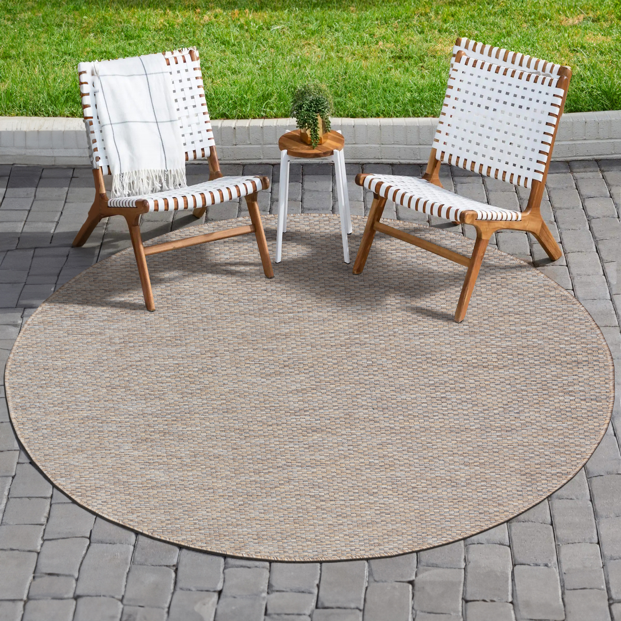 Solid Uni Buitenkleed - Weerbestendig - Rond Effen Vloerkleed - Tuin Balkon - Beige Bruin