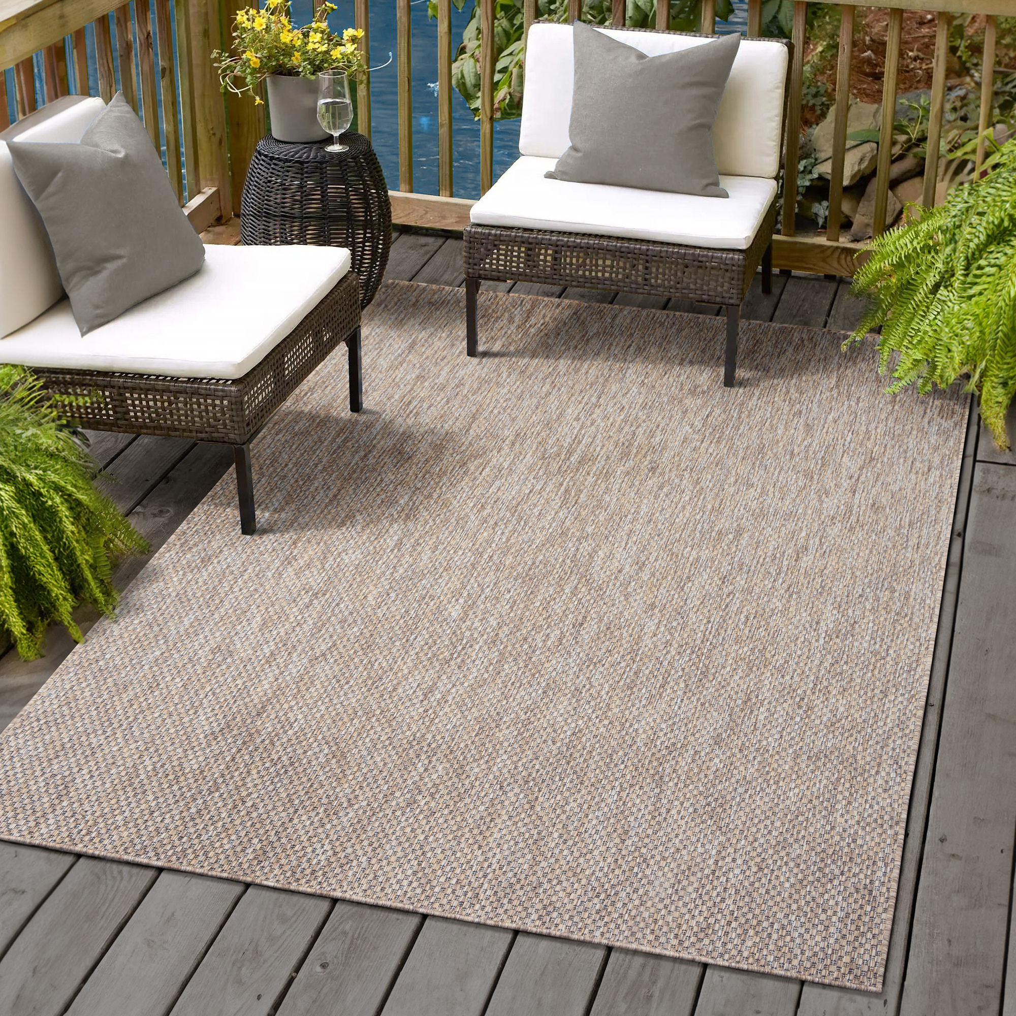 Solid Uni Buitenkleed - Weerbestendig - Effen Vloerkleed - Tuin Balkon - Beige Bruin
