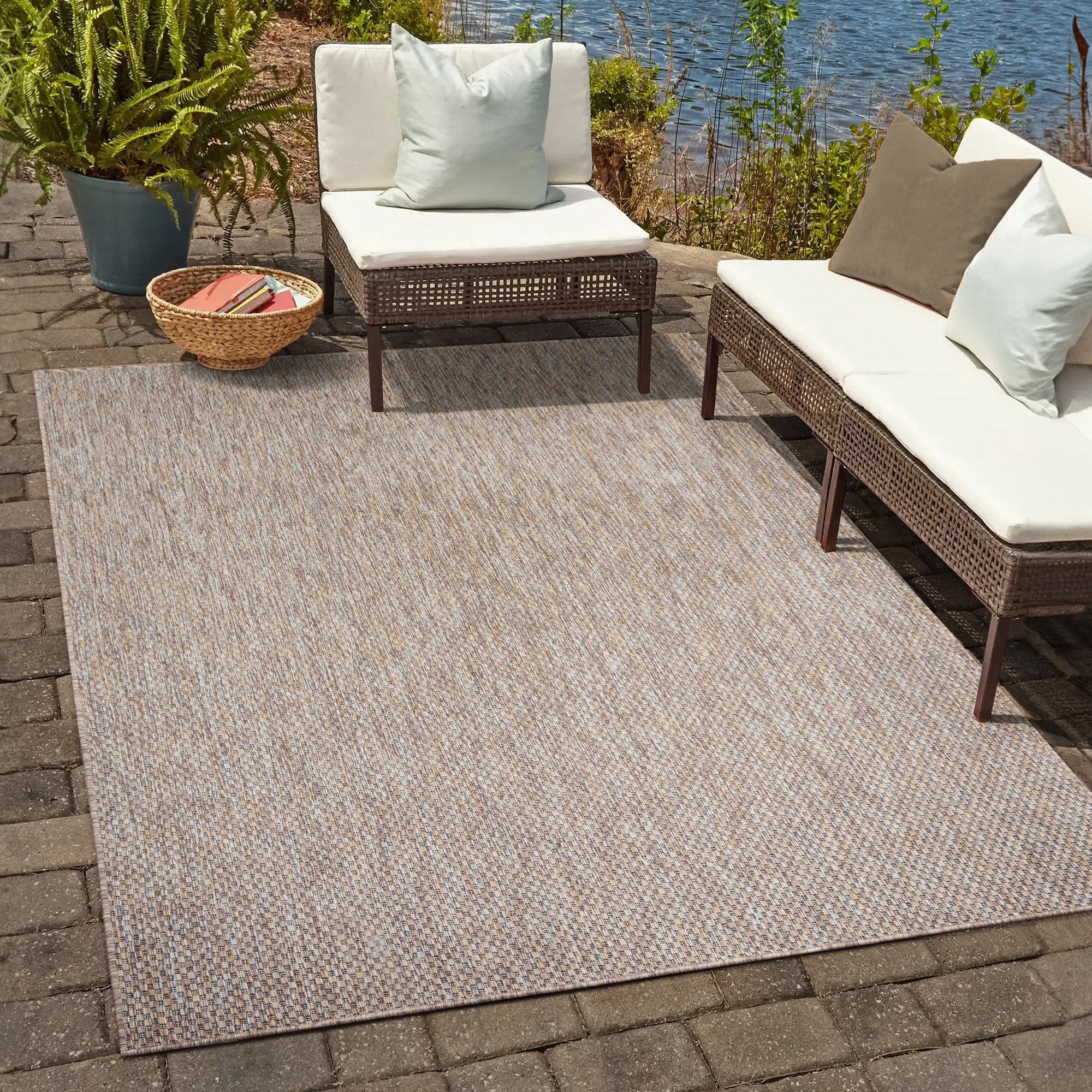 Solid Uni Buitenkleed - Weerbestendig - Effen Vloerkleed - Tuin Balkon - Beige Bruin