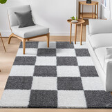 Tapijtenloods Milano Geblokt Hoogpolig Vloerkleed Modern Creme Grijs