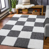 Tapijtenloods Milano Geblokt Hoogpolig Vloerkleed Modern Creme Grijs