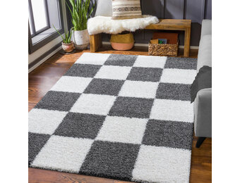 Tapijtenloods Milano Geblokt Hoogpolig Vloerkleed Modern Creme Grijs