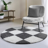 Tapijtenloods Milano Geblokt Hoogpolig Rond Vloerkleed Modern Creme Grijs